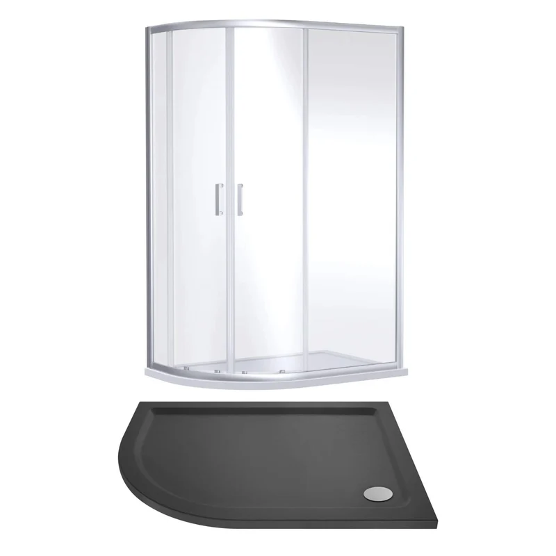 Porto Chrome 6mm Offset Quadrant Shower Enclosure With Slate Effect Stone Resin Tray & Waste
