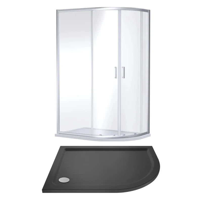 Porto Chrome 6mm Offset Quadrant Shower Enclosure With Slate Effect Stone Resin Tray & Waste