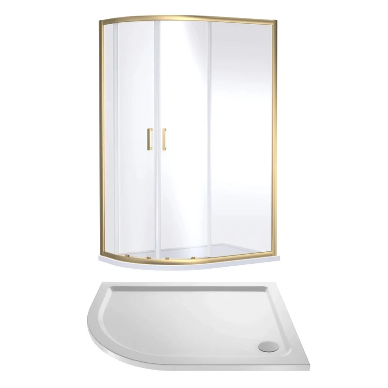 Porto Brushed Brass 6mm Offset Quadrant Shower Enclosure With White Stone Resin Tray & Waste