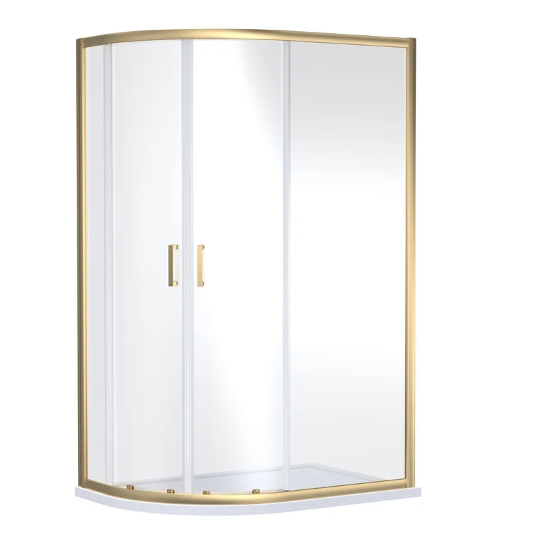 Porto Brushed Brass 6mm Offset Quadrant Shower Enclosure With White Stone Resin Tray & Waste