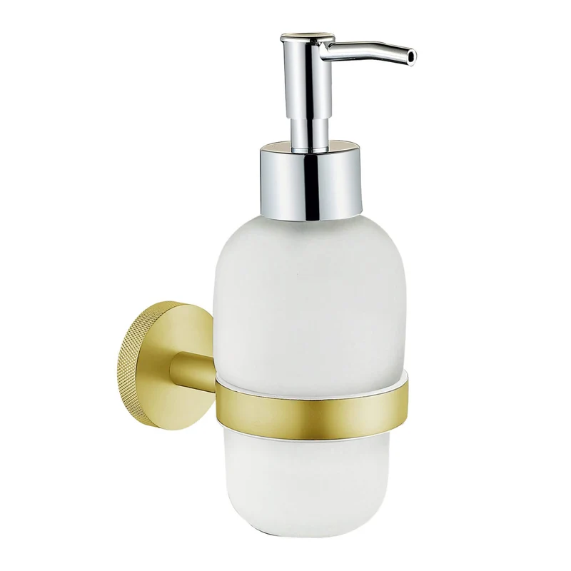 Lux Knurled Soap Dispenser and Holder - Brushed Brass