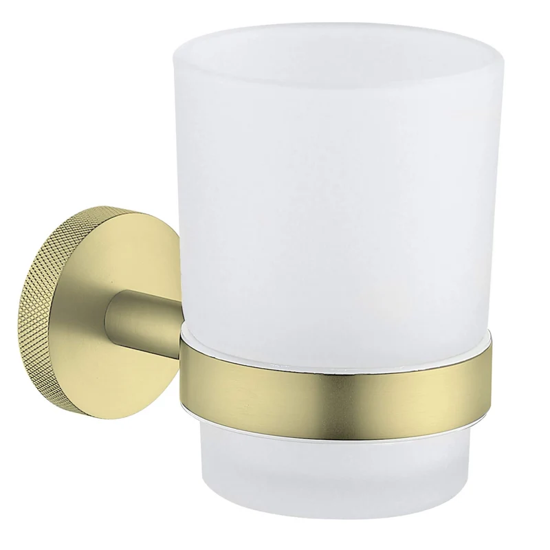 Lux Knurled Toothbrush Tumbler and Holder - Brushed Brass