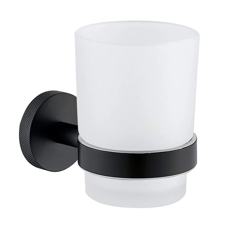 Lux Knurled Toothbrush Tumbler and Holder - Matt Black
