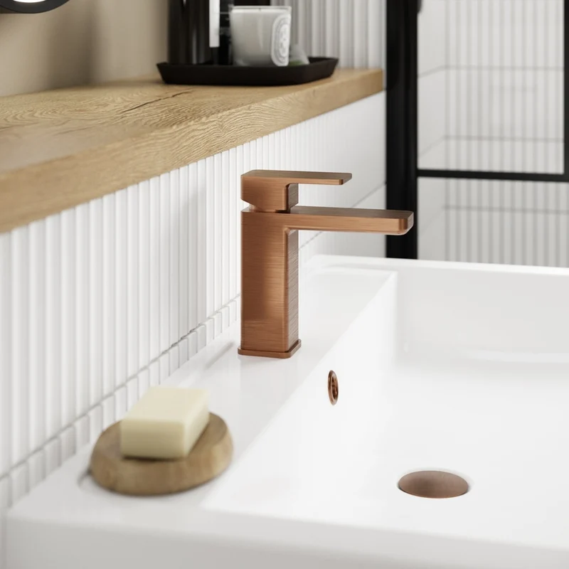 Nuie Windon Mono Basin Mixer With Push Button Waste Contemporary Brushed Bronze Brass 160x50x152mm
