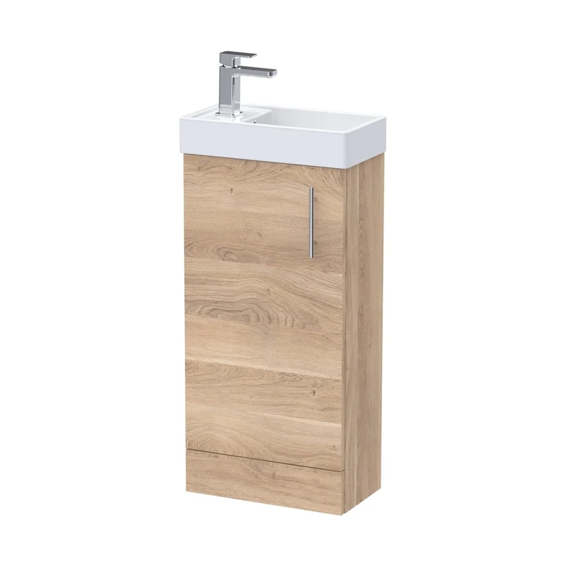 Nuie Vault 400mm Floor Standing Vanity & Basin Contemporary Bleached Oak MFC Textured Woodgrain 781x400x222mm