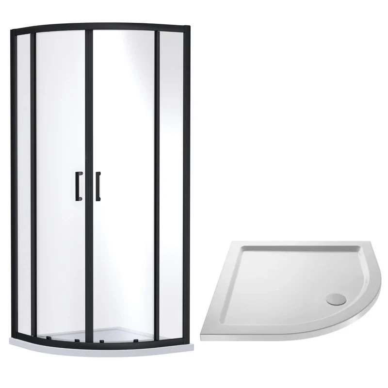 Porto Matt Black 6mm Quadrant Shower Enclosure With White Stone Resin Tray & Waste