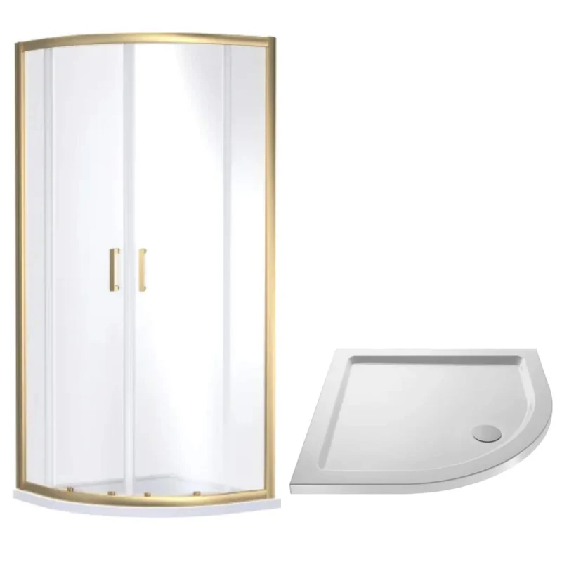 Porto Brushed Brass 6mm Quadrant Shower Enclosure With White Stone Resin Tray & Waste