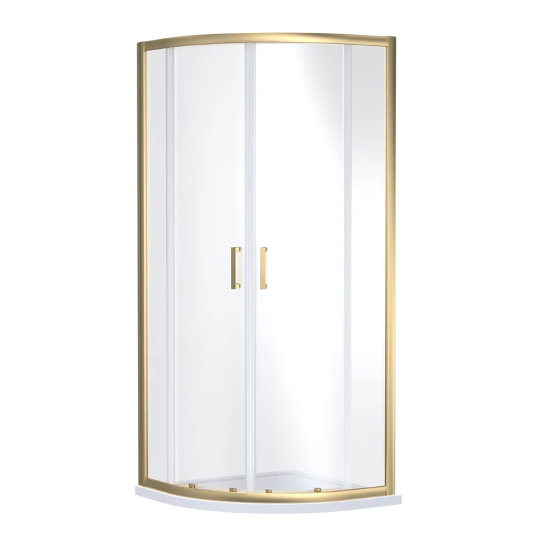 Porto Brushed Brass 6mm Quadrant Shower Enclosure With White Stone Resin Tray & Waste
