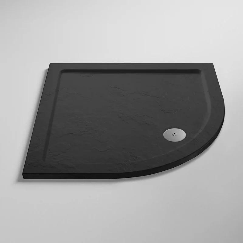 Porto Matt Black 6mm Quadrant Shower Enclosure With Slate Effect Stone Resin Tray & Waste