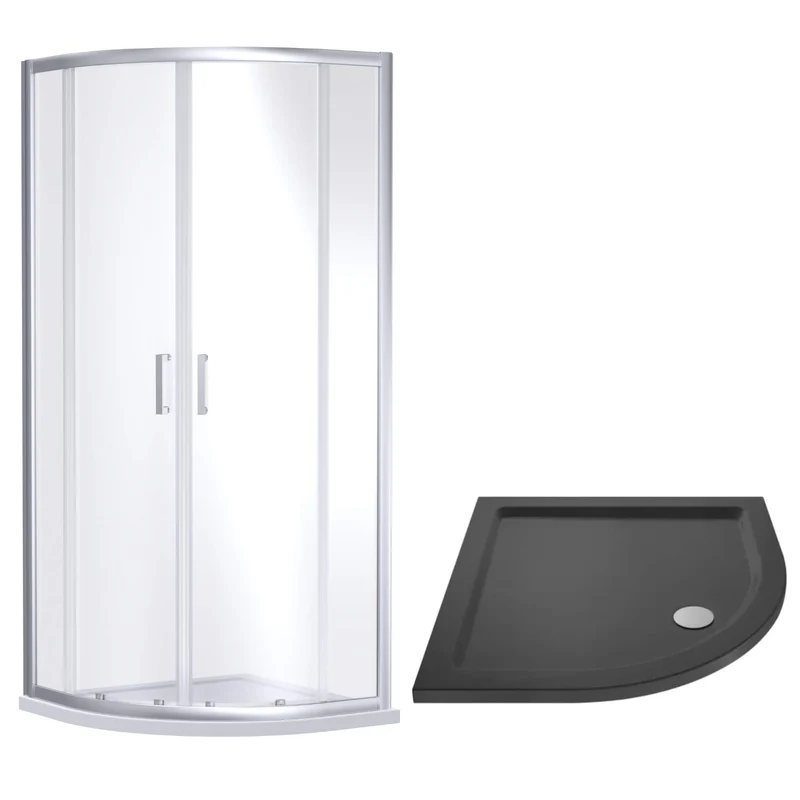 Porto Chrome 6mm Quadrant Shower Enclosure With Slate Effect Stone Resin Tray & Waste