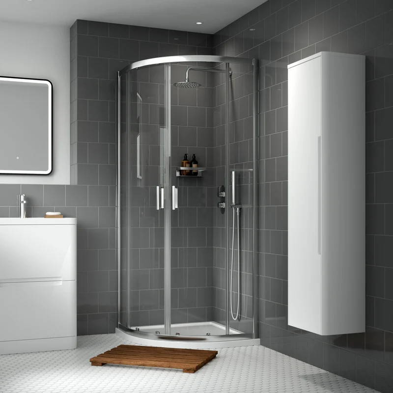 Porto Chrome 6mm Quadrant Shower Enclosure With Slate Effect Stone Resin Tray & Waste