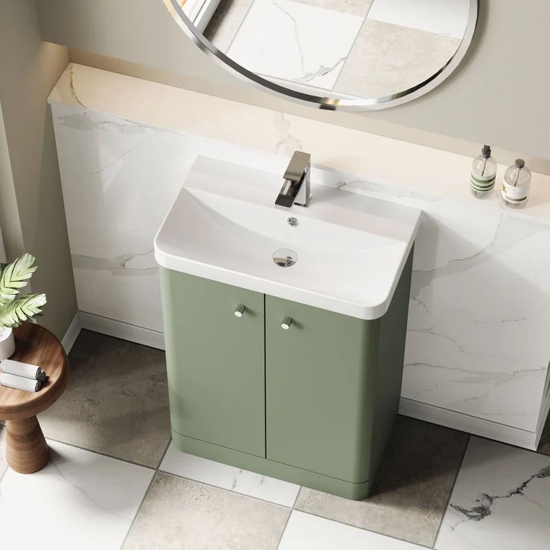 Core 600 x 335mm Floor Standing Cloakroom Vanity Unit With 2 Doors & Ceramic Basin - Satin Green