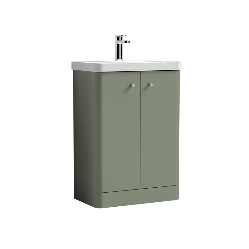 Core 600 x 335mm Floor Standing Cloakroom Vanity Unit With 2 Doors & Ceramic Basin - Satin Green