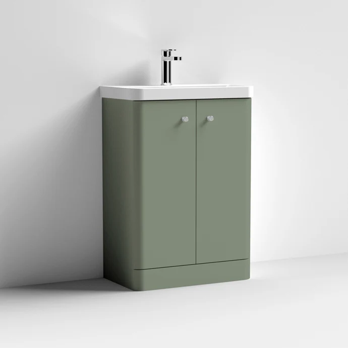 Core 600 x 335mm Floor Standing Cloakroom Vanity Unit With 2 Doors & Ceramic Basin - Satin Green