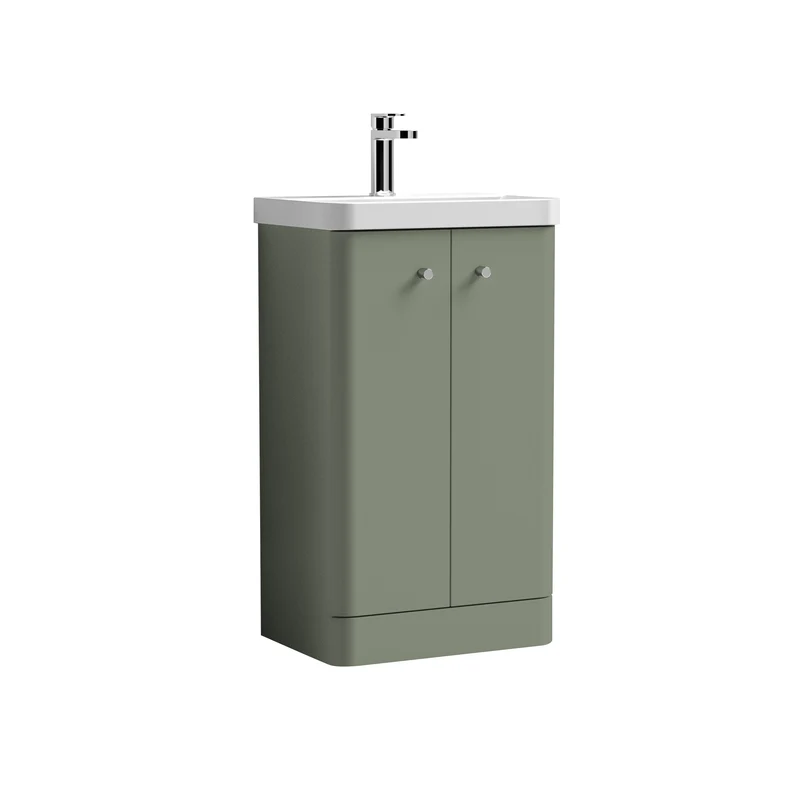 Core 500 x 335mm Floor Standing Cloakroom Vanity Unit With 2 Doors & Ceramic Basin - Satin Green