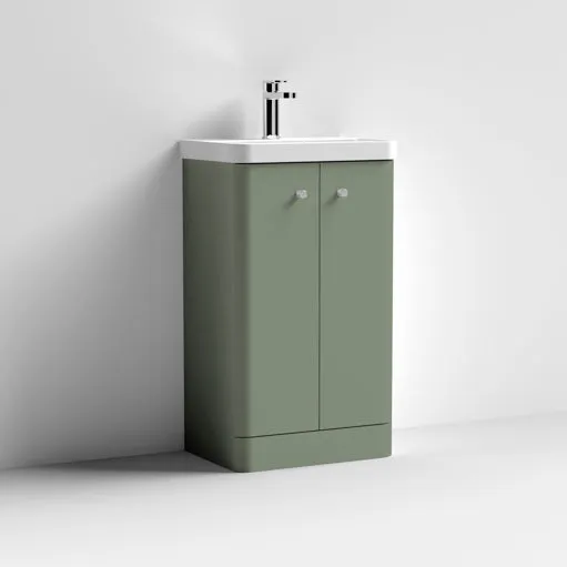 Core 500 x 335mm Floor Standing Cloakroom Vanity Unit With 2 Doors & Ceramic Basin - Satin Green