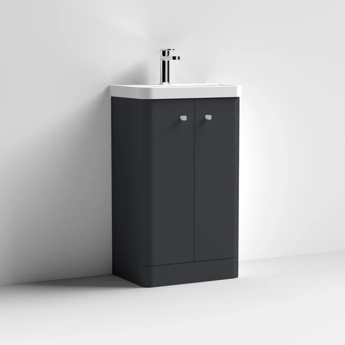 Core 500 x 335mm Floor Standing Cloakroom Vanity Unit With 2 Doors & Ceramic Basin - Satin Soft Black