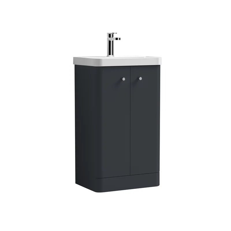 Core 500 x 335mm Floor Standing Cloakroom Vanity Unit With 2 Doors & Ceramic Basin - Satin Soft Black