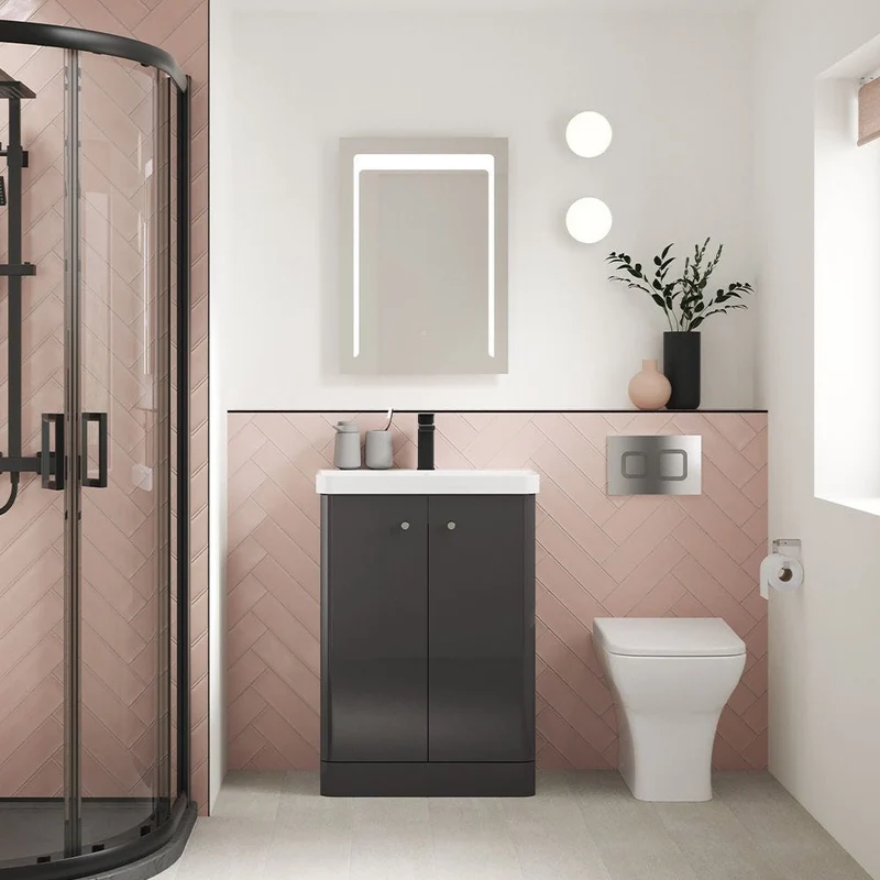 Core 500 x 335mm Floor Standing Cloakroom Vanity Unit With 2 Doors & Ceramic Basin - Satin Soft Black