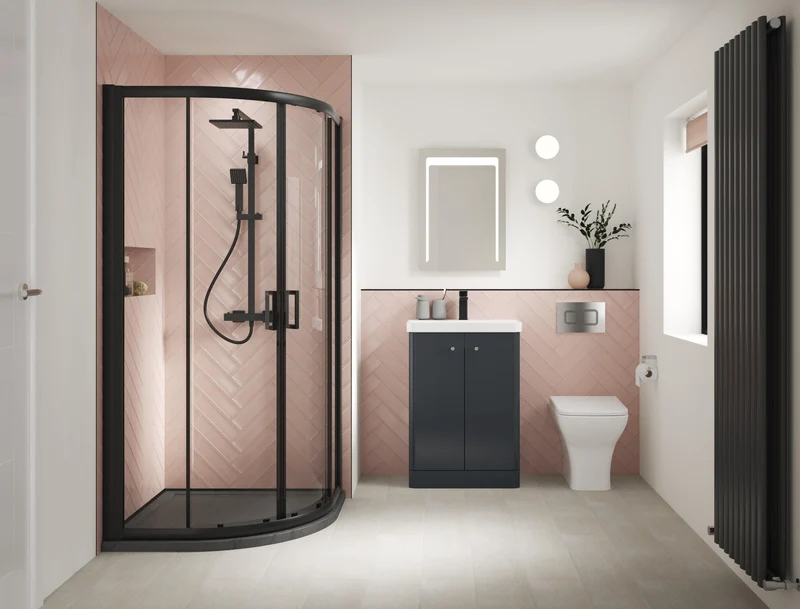 Core 500 x 335mm Floor Standing Cloakroom Vanity Unit With 2 Doors & Ceramic Basin - Satin Soft Black