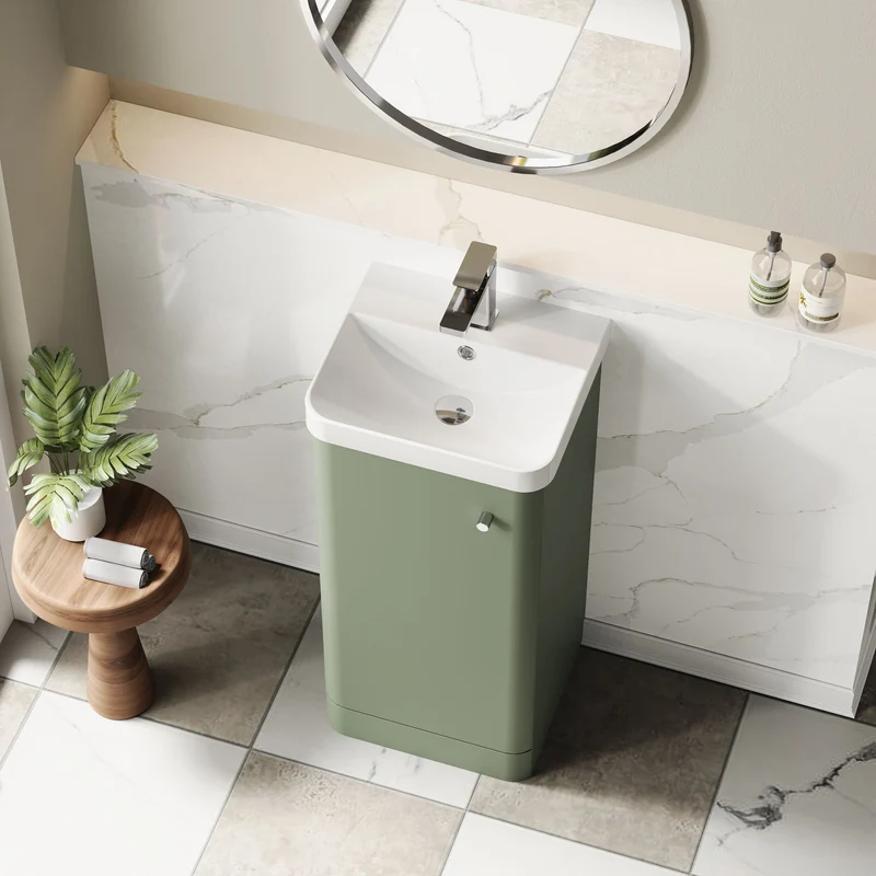 Core 400 x 335mm Floor Standing Cloakroom Vanity Unit With 1 Door & Ceramic Basin - Satin Green