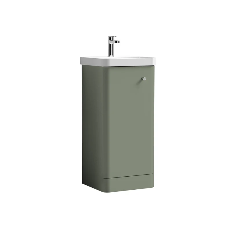 Core 400 x 335mm Floor Standing Cloakroom Vanity Unit With 1 Door & Ceramic Basin - Satin Green
