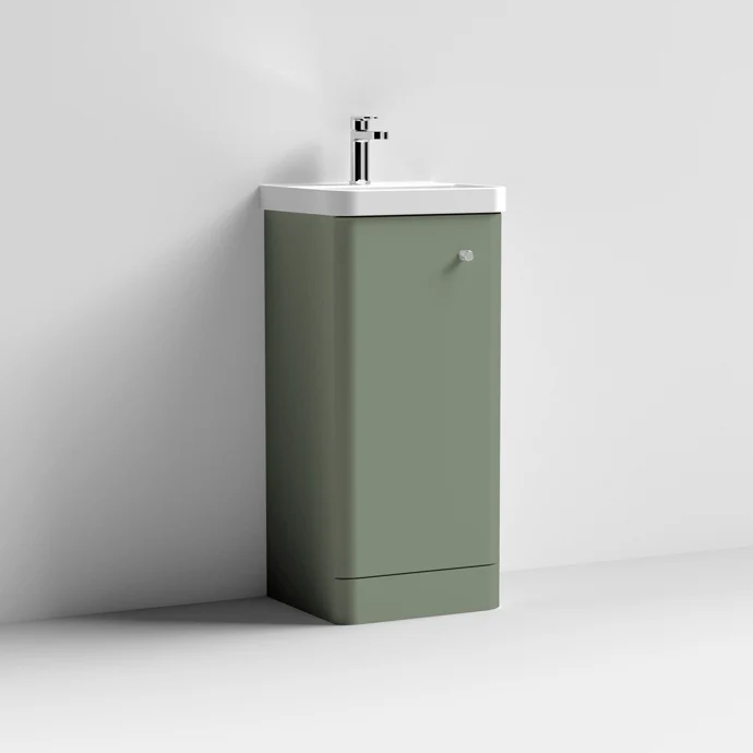 Core 400 x 335mm Floor Standing Cloakroom Vanity Unit With 1 Door & Ceramic Basin - Satin Green