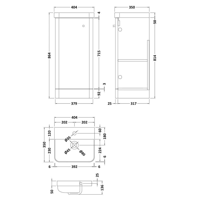 Core 400 x 335mm Floor Standing Cloakroom Vanity Unit With 1 Door & Ceramic Basin - Satin Green