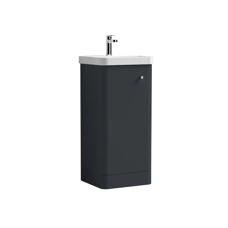 Core 400 x 335mm Floor Standing Cloakroom Vanity Unit With 1 Door & Ceramic Basin - Satin Soft Black
