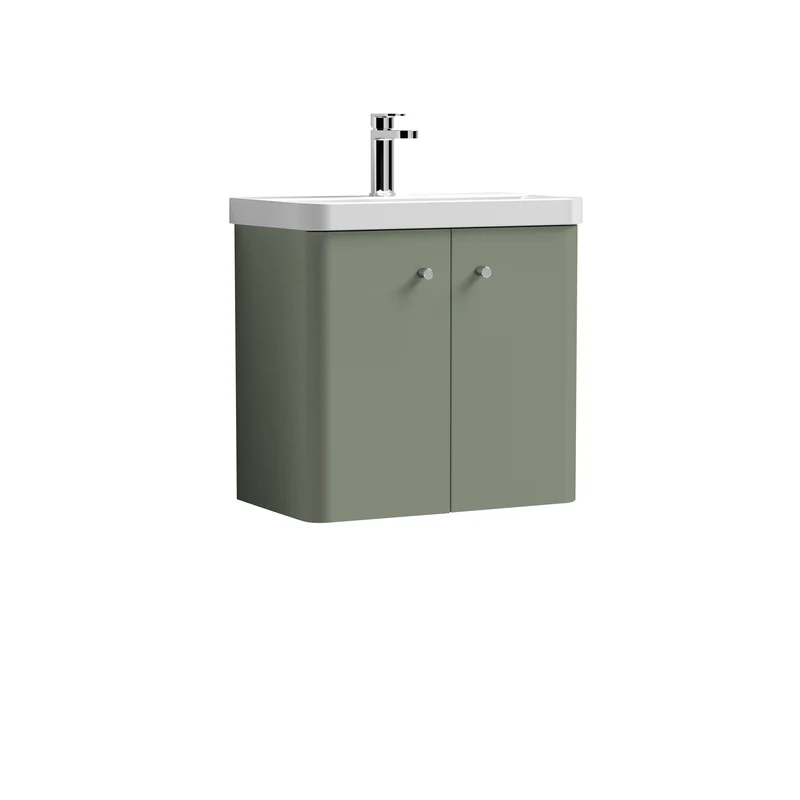 Core 600 x 335mm Wall Hung Cloakroom Vanity Unit With 2 Doors & Ceramic Basin - Satin Green