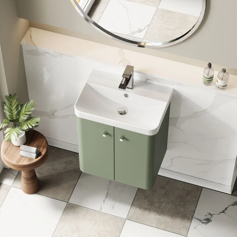 Core 500 x 335mm Wall Hung Cloakroom Vanity Unit With 2 Doors & Ceramic Basin - Satin Green