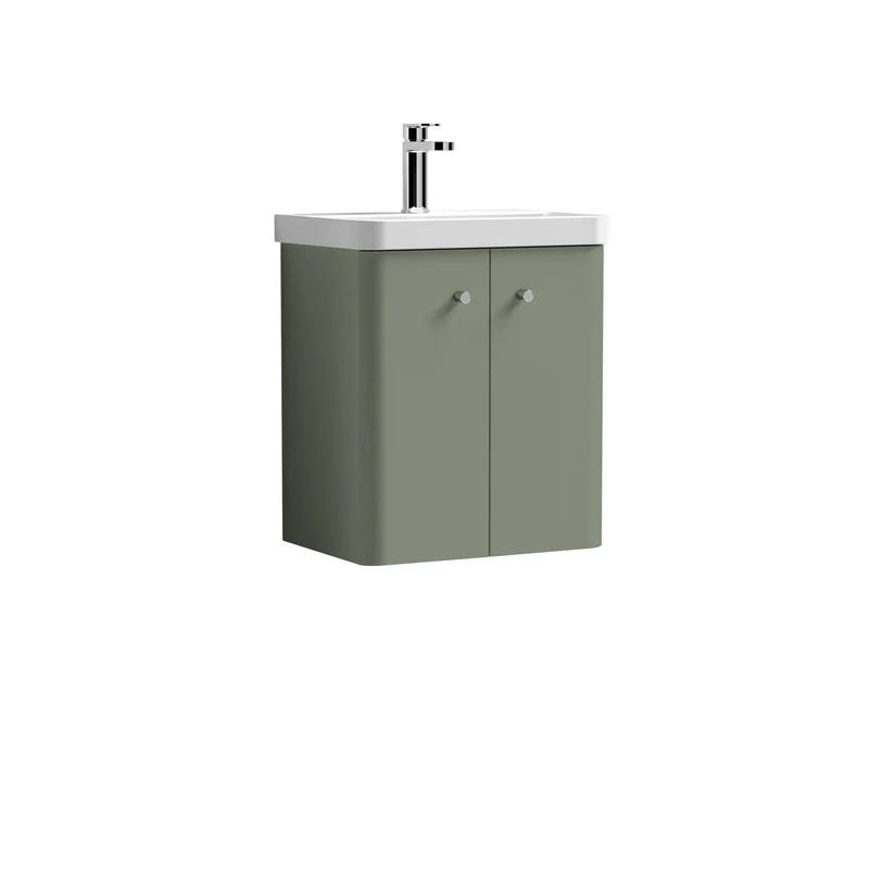 Core 500 x 335mm Wall Hung Cloakroom Vanity Unit With 2 Doors & Ceramic Basin - Satin Green