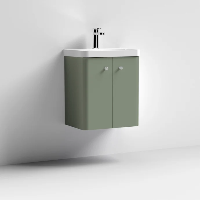 Core 500 x 335mm Wall Hung Cloakroom Vanity Unit With 2 Doors & Ceramic Basin - Satin Green