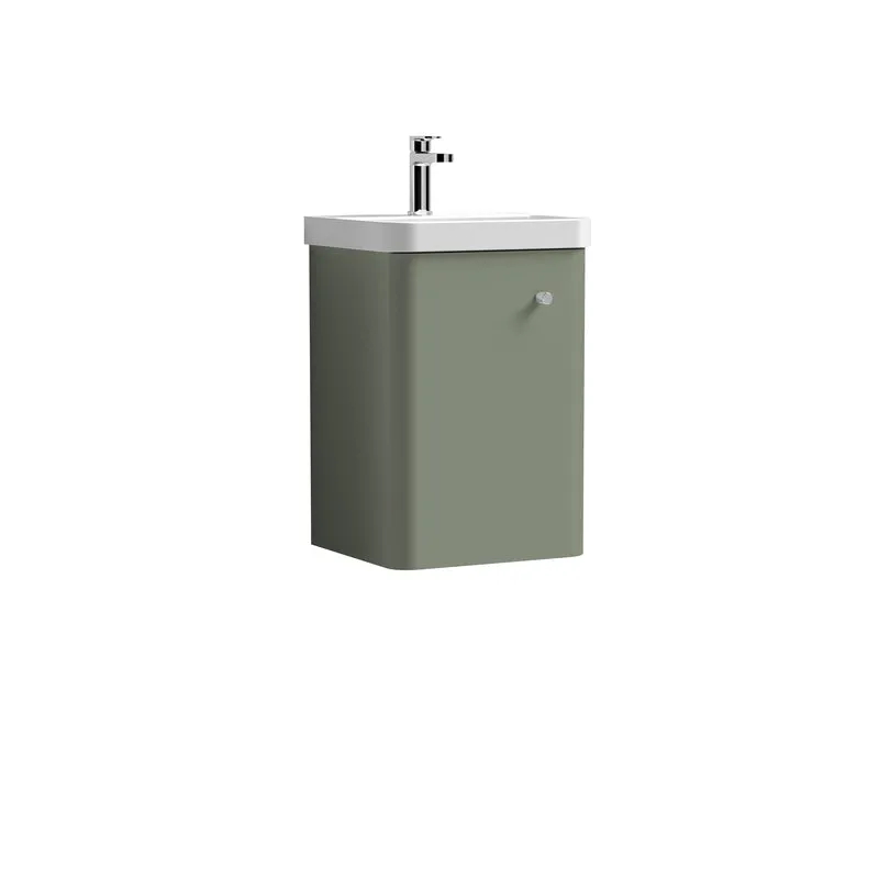 Core 400 x 335mm Wall Hung Cloakroom Vanity Unit With 1 Door & Ceramic Basin - Satin Green