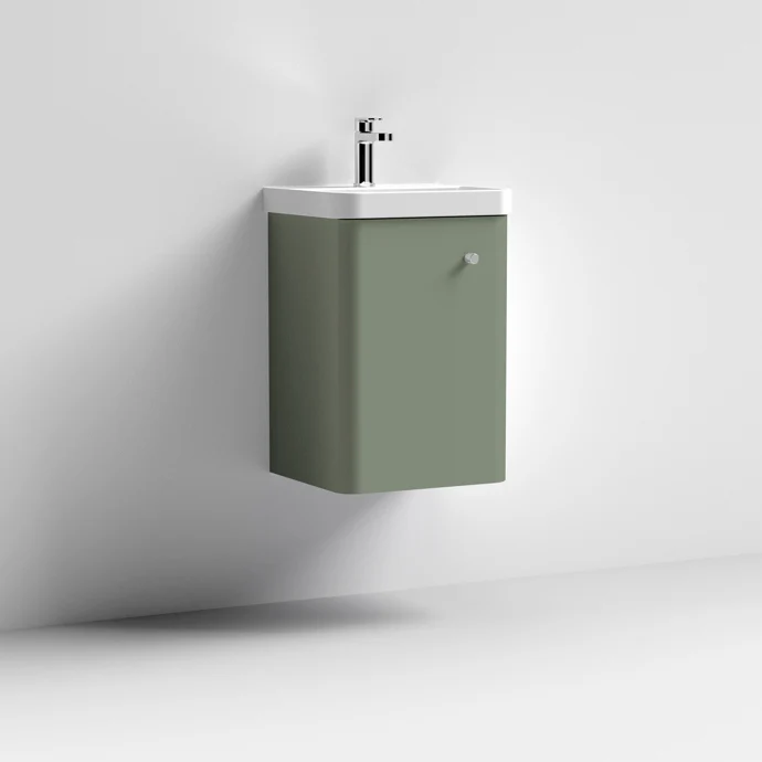 Core 400 x 335mm Wall Hung Cloakroom Vanity Unit With 1 Door & Ceramic Basin - Satin Green