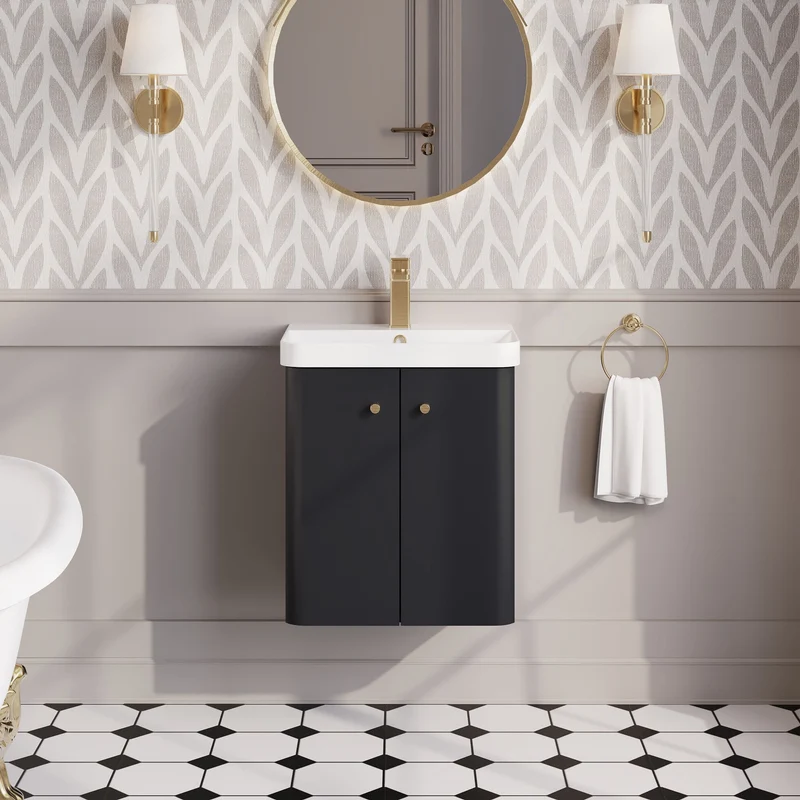 Core 500 x 335mm Wall Hung Cloakroom Vanity Unit With 2 Doors & Ceramic Basin - Satin Soft Black