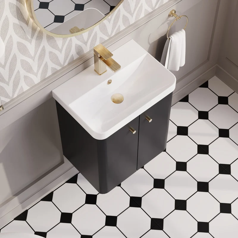Core 500 x 335mm Wall Hung Cloakroom Vanity Unit With 2 Doors & Ceramic Basin - Satin Soft Black