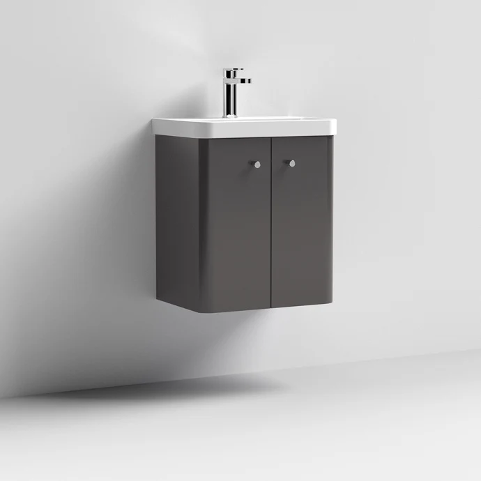 Core 500 x 335mm Wall Hung Cloakroom Vanity Unit With 2 Doors & Ceramic Basin - Satin Soft Black