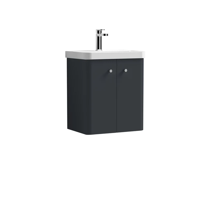 Core 500 x 335mm Wall Hung Cloakroom Vanity Unit With 2 Doors & Ceramic Basin - Satin Soft Black