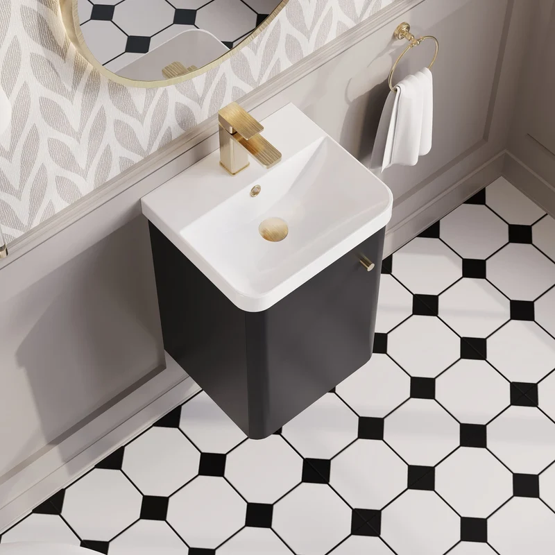 Core 400 x 335mm Wall Hung Cloakroom Vanity Unit With 1 Door & Ceramic Basin - Satin Soft Black