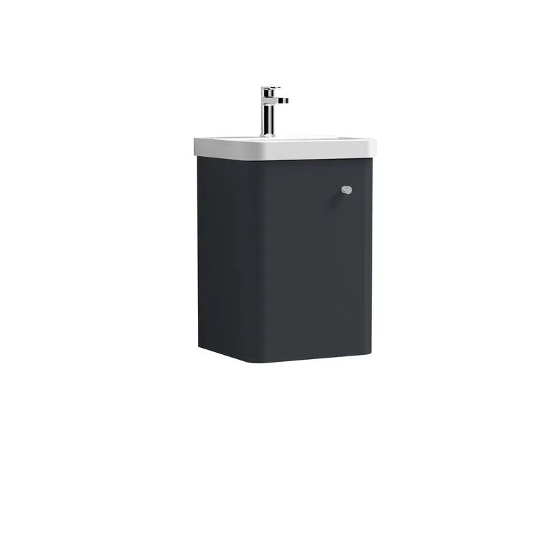Core 400 x 335mm Wall Hung Cloakroom Vanity Unit With 1 Door & Ceramic Basin - Satin Soft Black