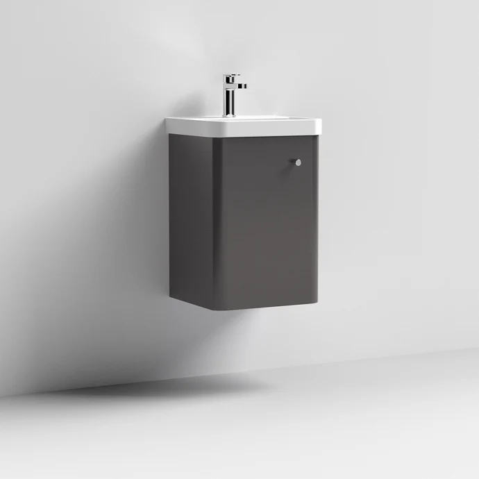 Core 400 x 335mm Wall Hung Cloakroom Vanity Unit With 1 Door & Ceramic Basin - Satin Soft Black