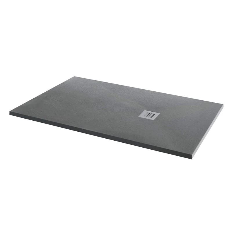 Lustre 8mm Brushed Brass 2000mm Walk-In Shower Screen with Grey Slate Mineral Stone 25mm Shower Tray