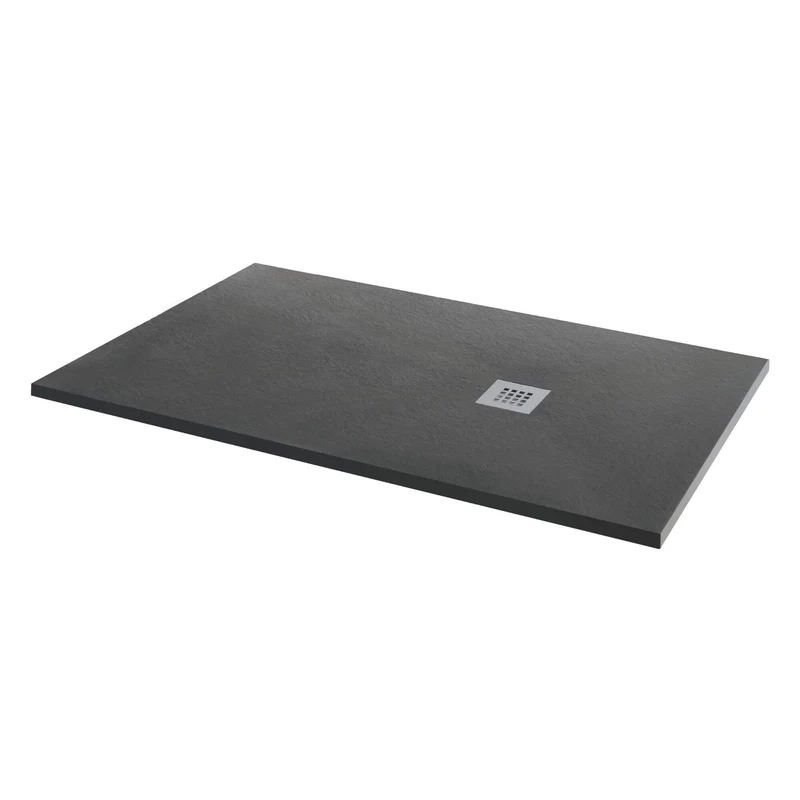 Lustre 8mm Gunmetal Grey 2000mm Walk-In Shower Screen with Black Slate Mineral Stone 25mm Shower Tray