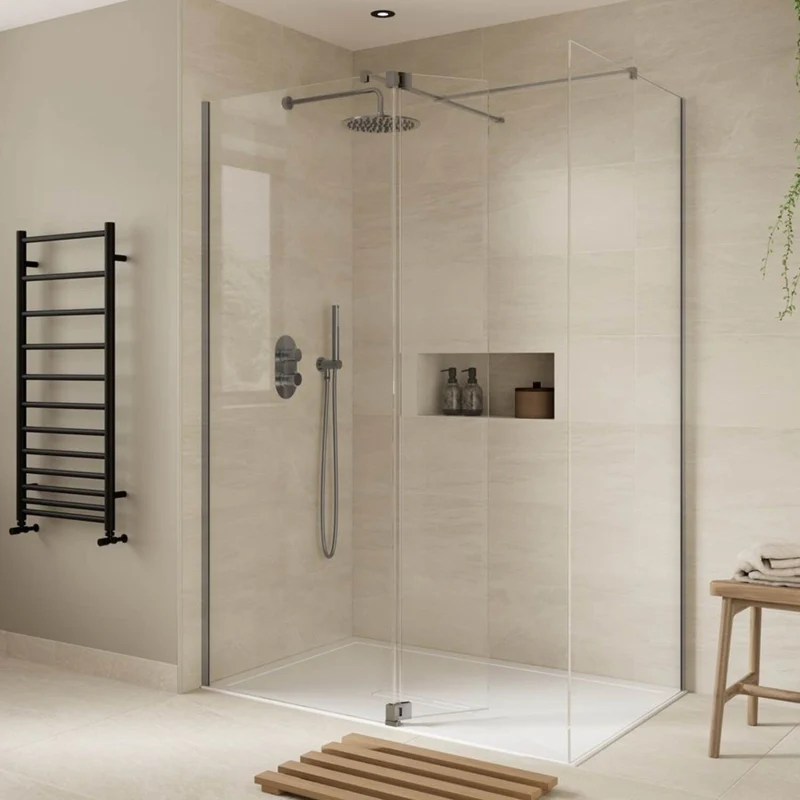 Lustre 8mm Gunmetal Grey 2000mm Walk-In Shower Screen with SlimStone Elements 25mm Shower Tray