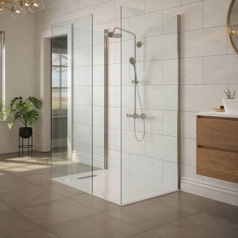Lustre 8mm Gunmetal Grey 2000mm Walk-In Shower Screen with SlimStone 25mm Linear Shower Tray