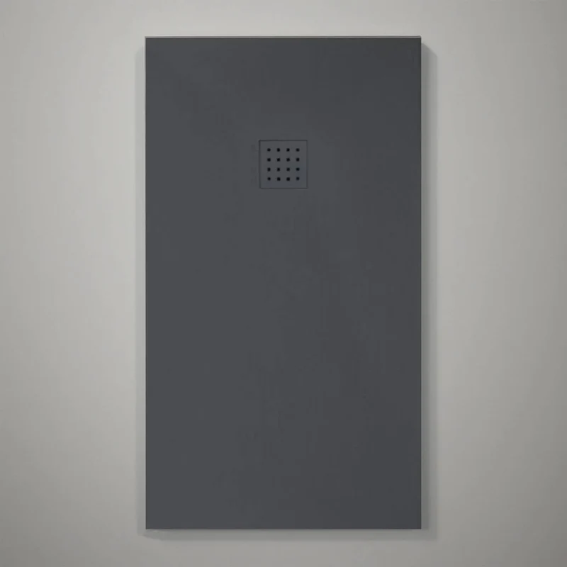 Lustre 8mm Matt Black 2000mm Walk-In Shower Screen with Lipari Graphite Volcanic Slate 30mm Shower Tray