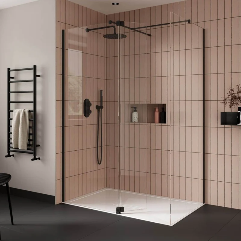 Lustre 8mm Matt Black 2000mm Walk-In Shower Screen with SlimStone 25mm Shower Tray