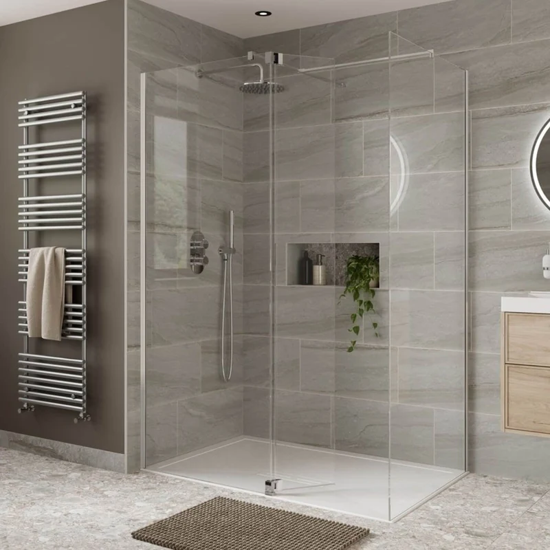 Lustre 8mm Chrome 2000mm Walk-In Shower Screen with SlimStone Elements 25mm Shower Tray