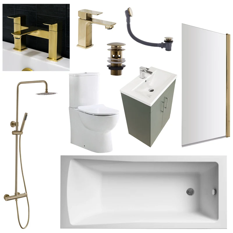 Austin Matt Green Shower Bath Suite - Brushed Brass